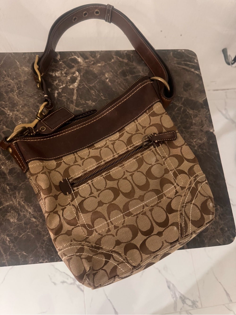 Coach Tan and Brown Signature Canvas Messenger Bag